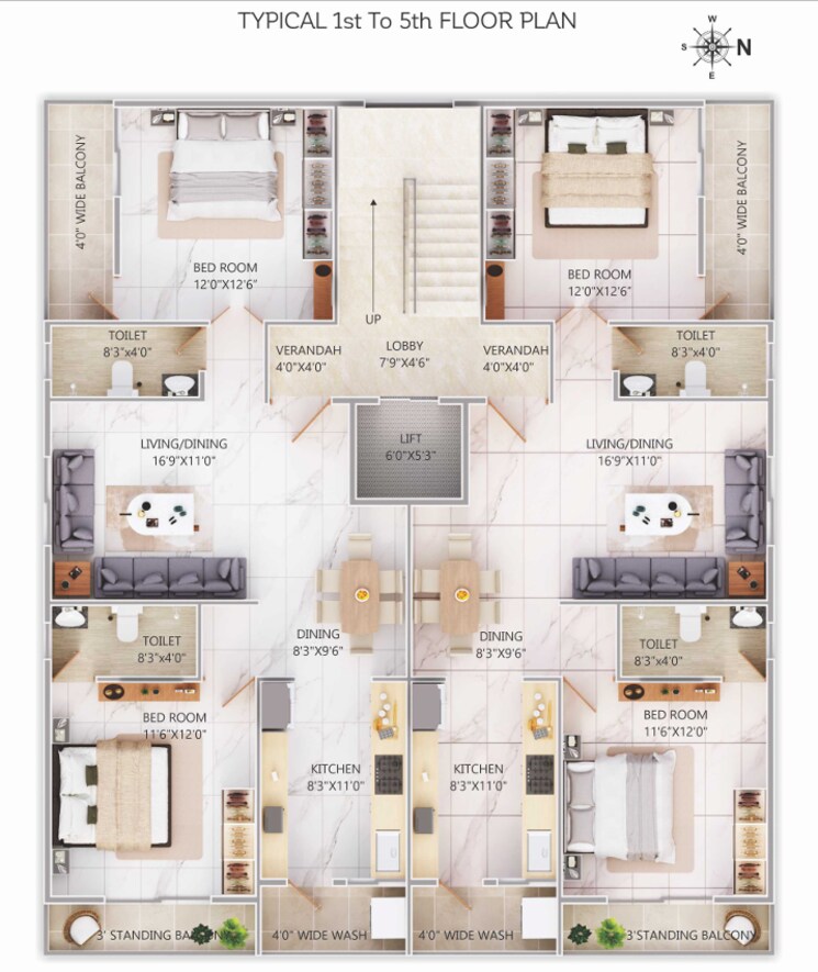Floor Plan, narendra nagar 2 Bedroom 1250 Sq.Ft. Apartment In Narendra Nagar Nagpur 9079792