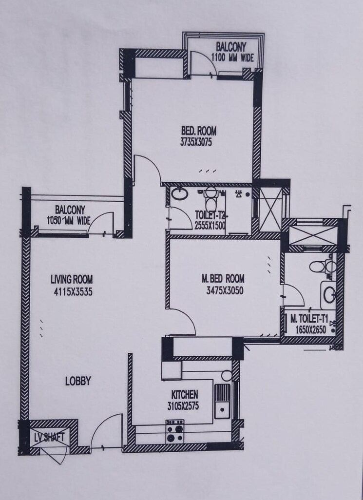 Floor Plan, jaypee-klassic-shaurya 2 Bedroom 1125 Sq.Ft. Apartment In Sector 134 Noida 9081133