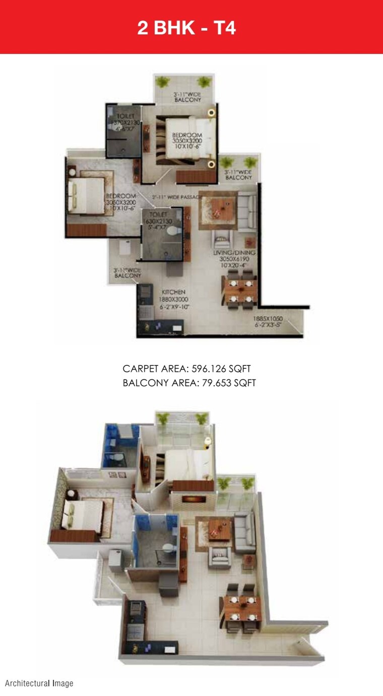 Floor Plan, signature-global-the-millennia 2 Bedroom 1050 Sq.Ft. Apartment In Sector 37d Gurgaon 9081540