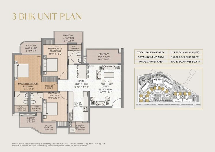 Floor Plan, amrapali-dream-valley 3 Bedroom 1932 Sq.Ft. Apartment In Tech Zone 4 Greater Noida Greater Noida 9083370