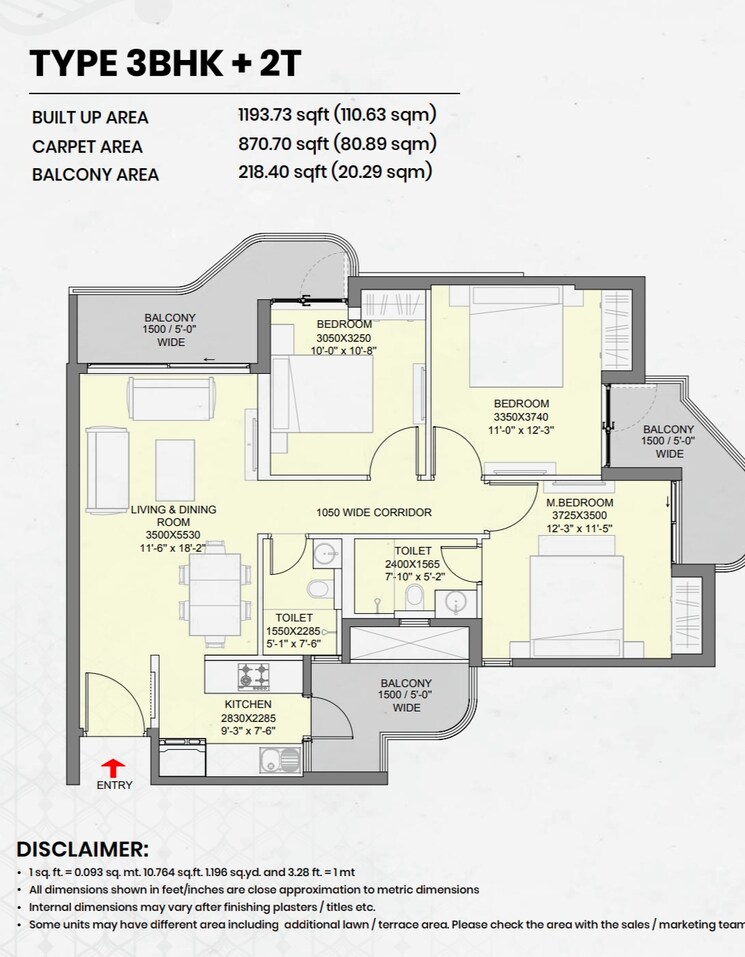 Floor Plan, eldeco-ballads-of-bliss 3 Bedroom 1550 Sq.Ft. Apartment In Sector 22d Yamuna Expressway Greater Noida 9083396