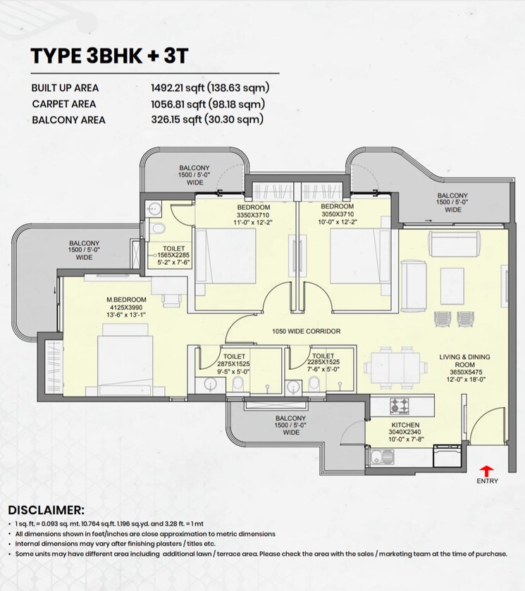 Floor Plan, eldeco-ballads-of-bliss 3 Bedroom 1850 Sq.Ft. Apartment In Sector 22d Yamuna Expressway Greater Noida 9083500