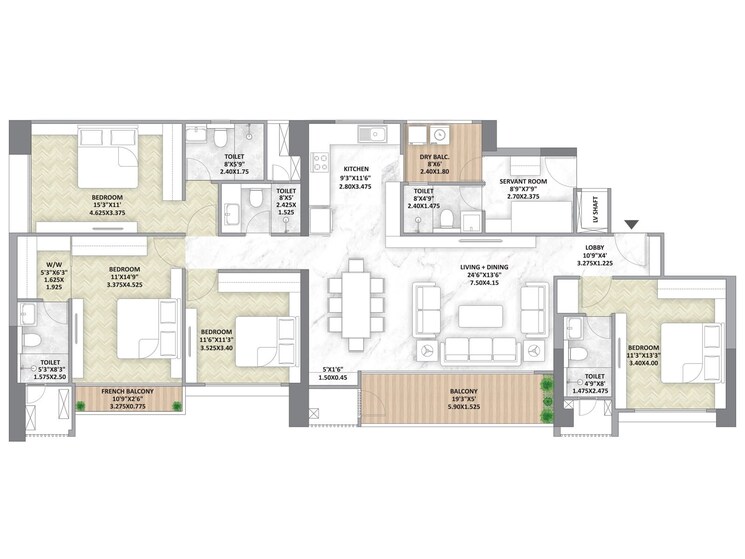 Floor Plan, mantra-mayfair-residences 3 Bedroom 1383 Sq.Ft. Apartment In Mundhwa Pune 9083591