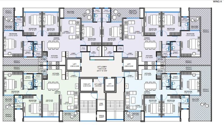 Floor Plan, shubh-tristar 3 Bedroom 1268 Sq.Ft. Apartment In Koregaon Park Annexe Pune 9083654