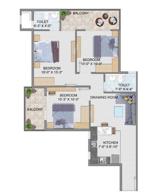 Floor Plan in 2 BHK Apartment at Pareena Om Apartments, Sector 112 – for Sale