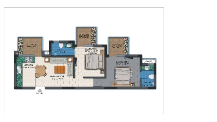 Floor Plan, agrante-kavyam-homes 2 Bedroom 642 Sq.Ft. Apartment In Sector 108 Gurgaon 9085554