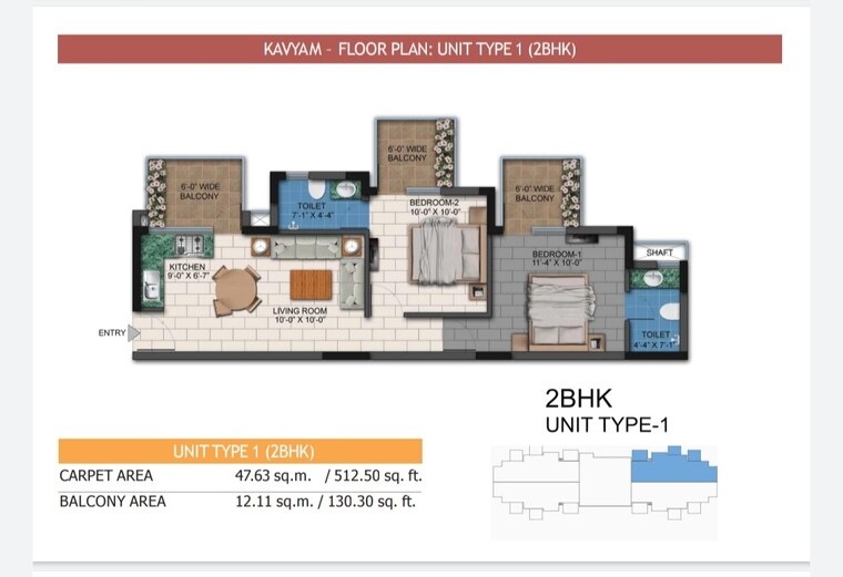 Floor Plan, agrante-kavyam-homes 2 Bedroom 642 Sq.Ft. Apartment In Sector 108 Gurgaon 9085554
