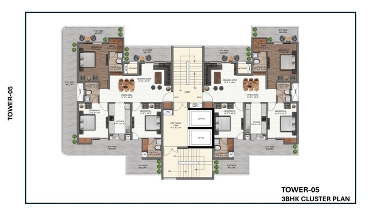 Floor Plan, dhakoli 3 Bedroom 2480 Sq.Ft. Apartment In Dhakoli Zirakpur 9086884