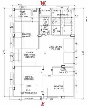 Floor Plan in 3 BHK Apartment at New Town – for Sale