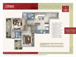 Floor Plan in 2 BHK Apartment at Pivotal Riddhi Siddhi, Sector 99 – for Sale