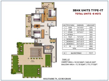 Floor Plan in 3 BHK Apartment at Riseonic Solitaire, Sector 70 – for Sale