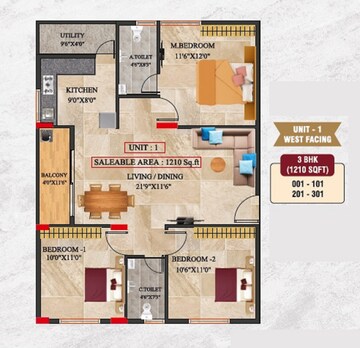 Floor Plan in 3 BHK Apartment at Talaghattapura – for Sale