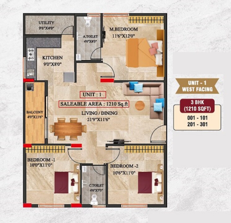 Floor Plan, talaghattapura 3 Bedroom 1210 Sq.Ft. Apartment In Talaghattapura Bangalore 9089121