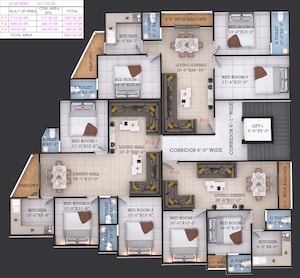 Floor Plan in 3 BHK Apartment at Mehdipatnam – for Sale