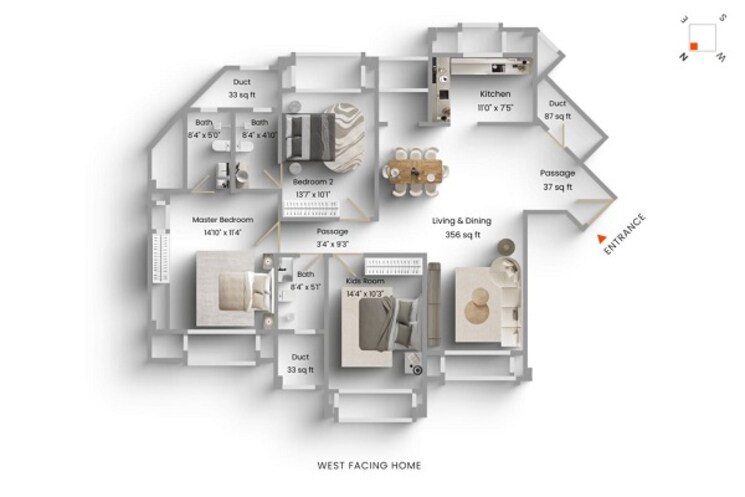 Floor Plan, hiranandani-gardens 2 Bedroom 777 Sq.Ft. Apartment In Powai Mumbai 9090348