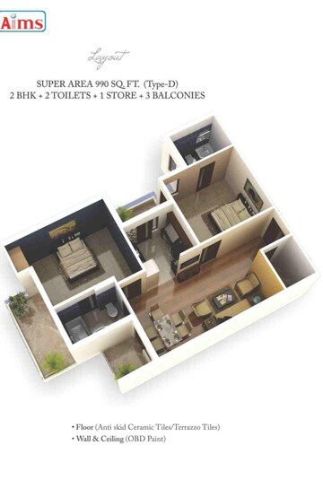Floor Plan in 2.5 BHK Apartment at Aims Greens Avenue, Sector 4 Greater Noida – for Sale