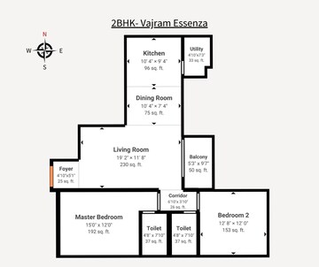 Floor Plan in 2 BHK Apartment at Thanisandra – for Sale