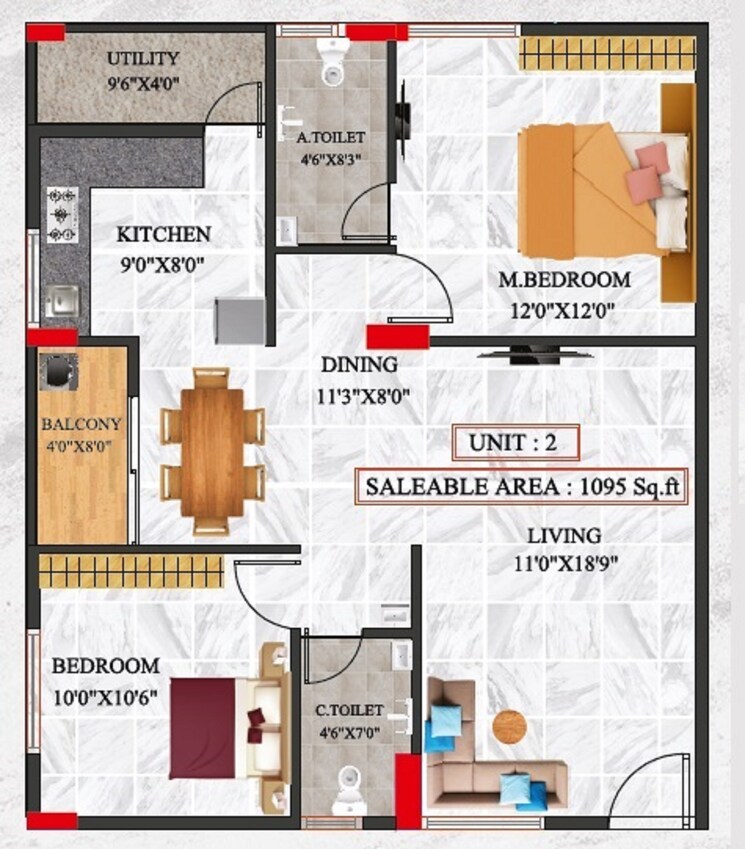 Floor Plan, talaghattapura 2 Bedroom 1095 Sq.Ft. Apartment In Talaghattapura Bangalore 9091719