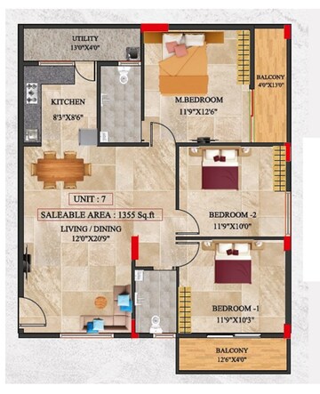 Floor Plan in 3 BHK Apartment at Talaghattapura – for Sale