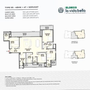 Floor Plan in 4 BHK Apartment at Eldeco La Vida Bella, Sector 12 Greater Noida – for Sale