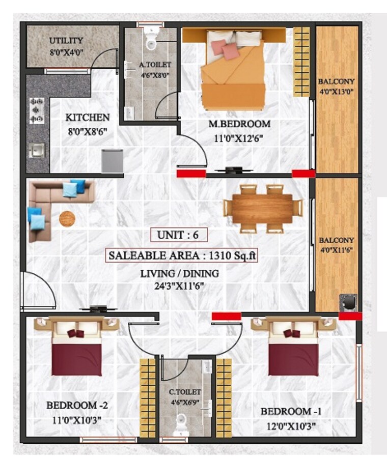 Floor Plan, talaghattapura 3 Bedroom 1310 Sq.Ft. Apartment In Talaghattapura Bangalore 9092547