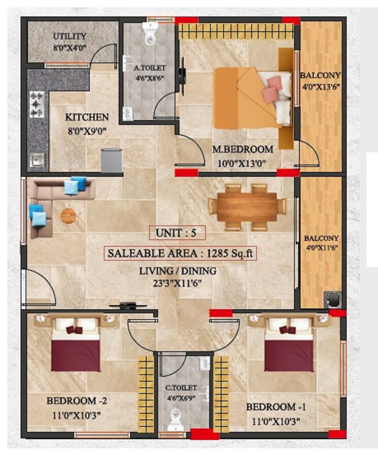 Floor Plan, talaghattapura 3 Bedroom 1285 Sq.Ft. Apartment In Talaghattapura Bangalore 9092523