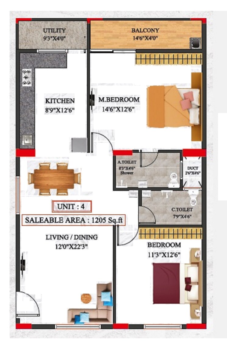 Floor Plan, talaghattapura 2 Bedroom 1205 Sq.Ft. Apartment In Talaghattapura Bangalore 9092508