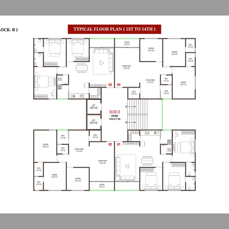 Floor Plan, zundal 3 Bedroom 205 Sq.Yd. Apartment In Zundal Ahmedabad 9093911