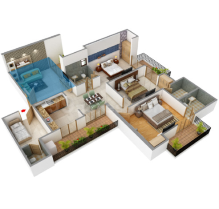Floor Plan, town-park-white-orchid 3 Bedroom 1865 Sq.Ft. Apartment In Sector 16c Greater Noida Greater Noida 9089900