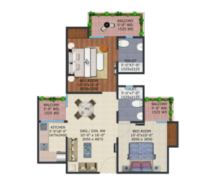 Floor Plan in 2 BHK Apartment at Supertech Ecovillage II, Sector 16b Greater Noida – for Sale