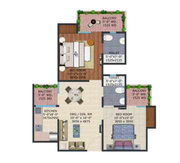 Floor Plan in 2 BHK Apartment at Supertech Ecovillage II, Sector 16b Greater Noida – for Sale