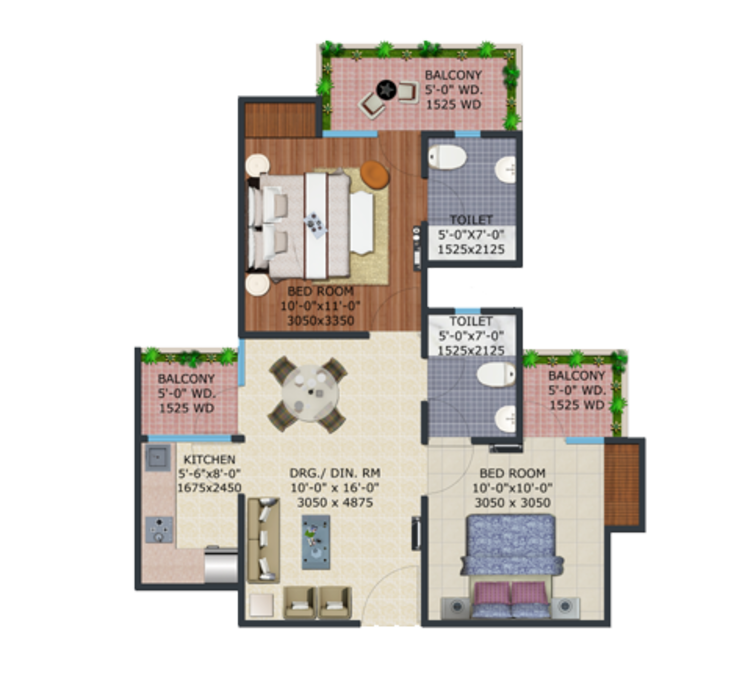 Floor Plan, supertech-ecovillage-ii 2 Bedroom 890 Sq.Ft. Apartment In Sector 16b Greater Noida Greater Noida 9095764
