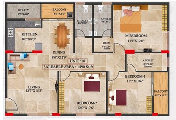Floor Plan in 3 BHK Apartment at Talaghattapura – for Sale