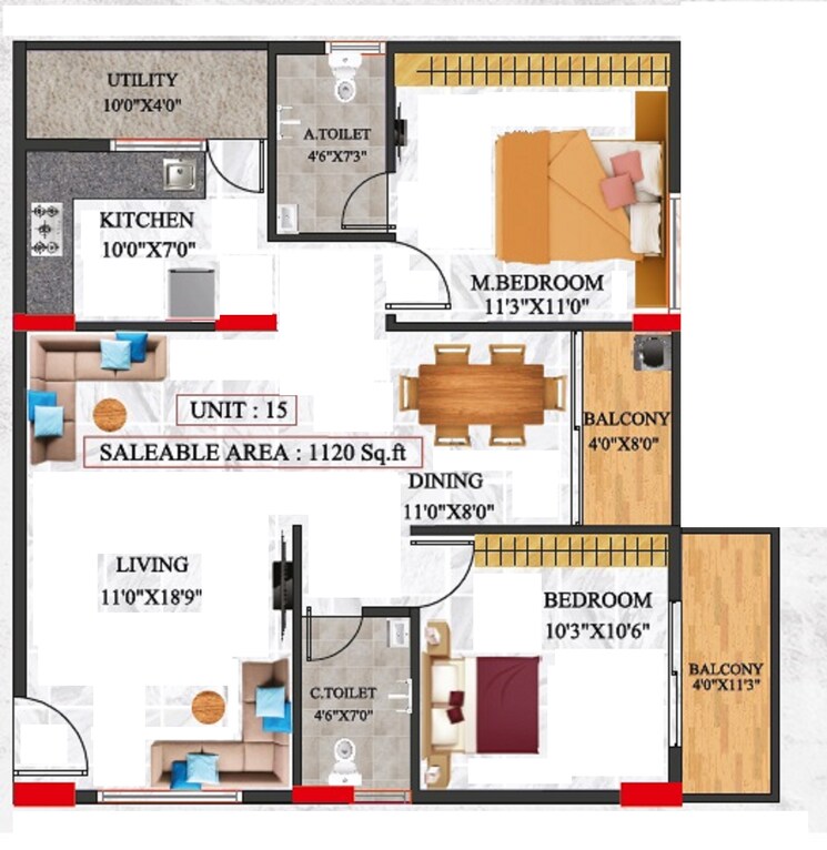 Floor Plan, talaghattapura 2 Bedroom 1120 Sq.Ft. Apartment In Talaghattapura Bangalore 9096192