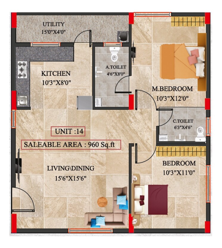 Floor Plan, talaghattapura 2 Bedroom 960 Sq.Ft. Apartment In Talaghattapura Bangalore 9096149
