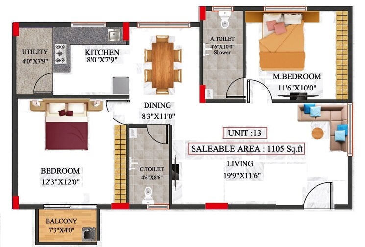 Floor Plan, talaghattapura 2 Bedroom 1105 Sq.Ft. Apartment In Talaghattapura Bangalore 9096122