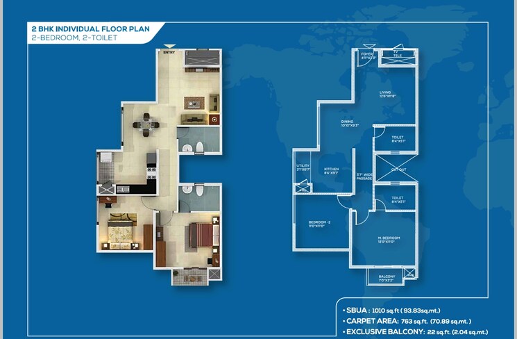 Floor Plan, mantri-webcity 2 Bedroom 1010 Sq.Ft. Apartment In Hennur Bangalore 9087228