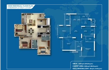 Floor Plan in 3 BHK Apartment at Mantri Webcity, Hennur – for Sale