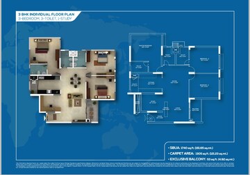 Floor Plan in 3 BHK Apartment at Mantri Webcity, Hennur – for Sale