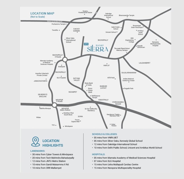 Map Location, sujay-sierra 2 Bedroom 1330 Sq.Ft. Apartment In Bachupally Hyderabad 9098241