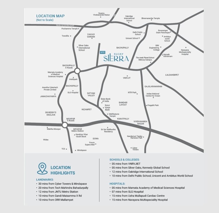 Map Location, sujay-sierra 2 Bedroom 1330 Sq.Ft. Apartment In Bachupally Hyderabad 9098241
