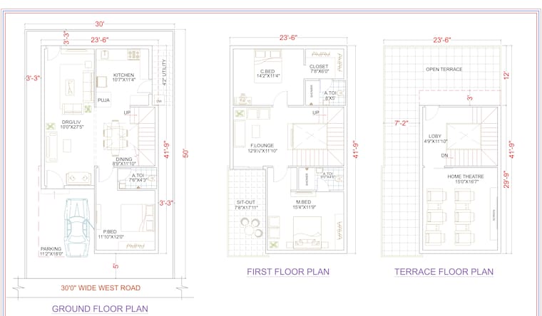 Floor Plan, beeramguda 3 Bedroom 2525 Sq.Ft. Villa In Beeramguda Hyderabad 9099947