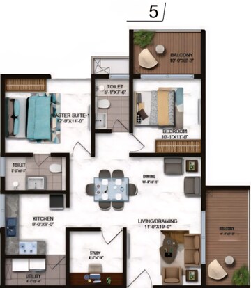 Floor Plan in 2.5 BHK Apartment at Candeur Crescent, Serilingampally – for Sale