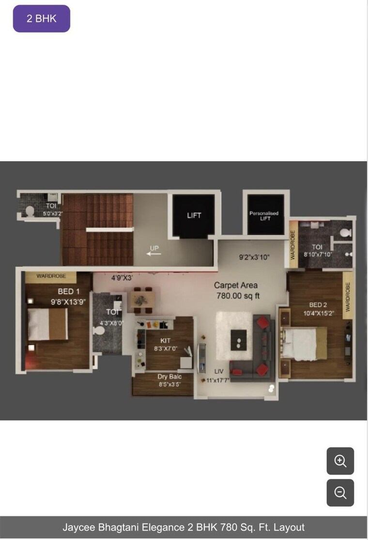 Floor Plan, dn nagar 2 Bedroom 850 Sq.Ft. Apartment In Dn Nagar Mumbai 9101292