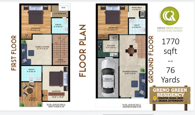 Floor Plan, greno-green-residency 3 Bedroom 1676 Sq.Ft. Villa In Knowledge Park V Greater Noida Greater Noida 9102026