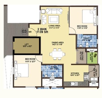 Floor Plan in 2 BHK Apartment at Confident Leo II, Sarjapur Road – for Sale