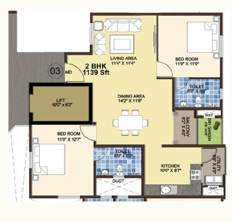 Floor Plan, confident-leo-ii 2 Bedroom 1139 Sq.Ft. Apartment In Sarjapur Road Bangalore 9102089