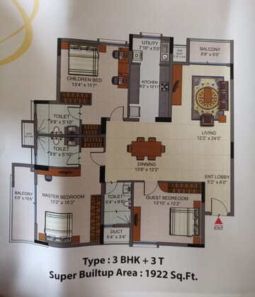 Floor Plan in 3 BHK Apartment at Salarpuria Sattva Senorita, Sarjapur Road – for Sale