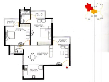 Floor Plan in 2 BHK Apartment at Omaxe Heights, Sector 86 – for Rent
