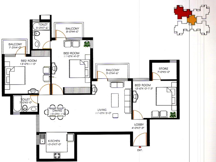 Floor Plan, omaxe-heights 2 Bedroom 735 Sq.Ft. Apartment In Sector 86 Faridabad 9104040